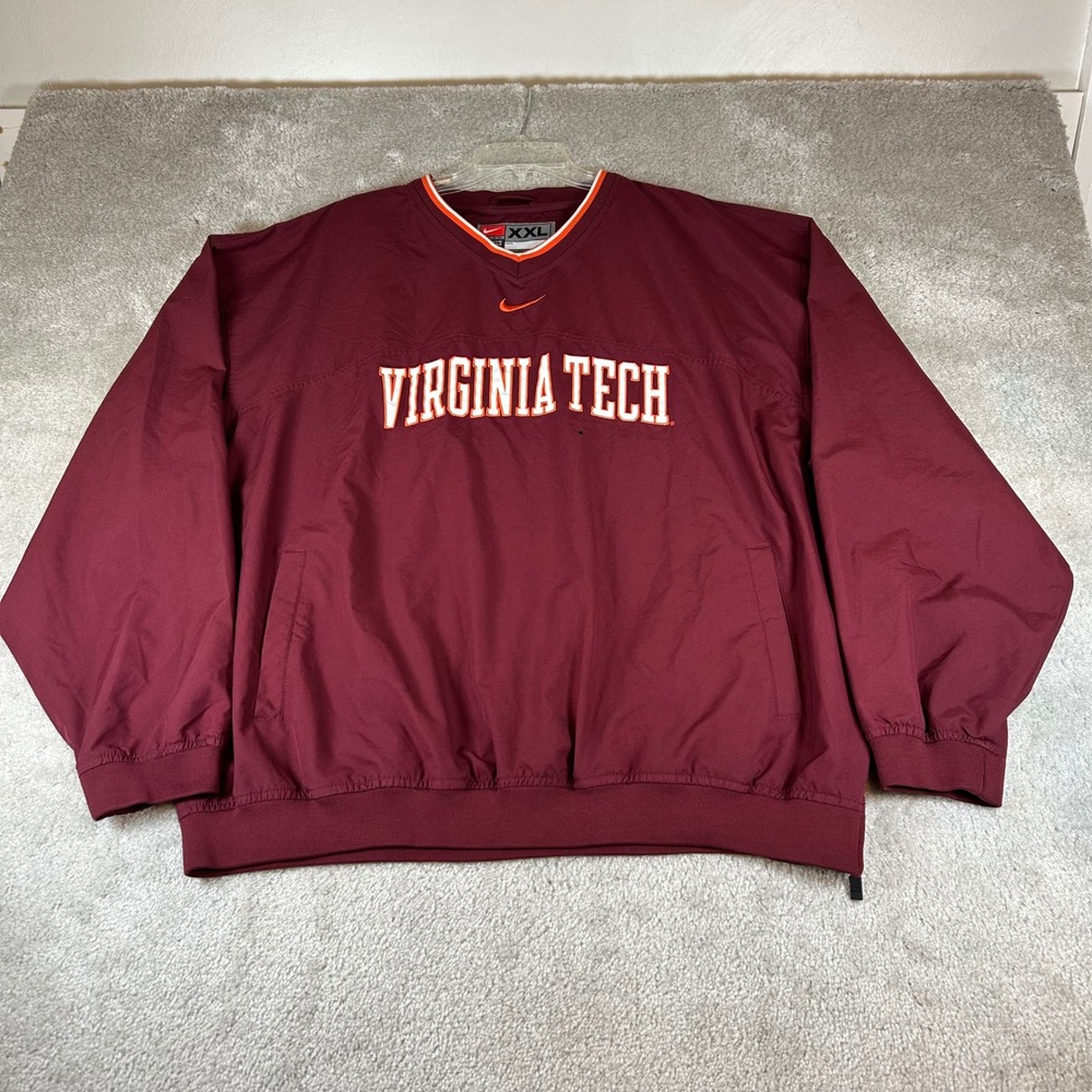 VTG Nike Windshirt Mens XXL Maroon Virginia Tech Hokies V-Neck Pullover Jacket